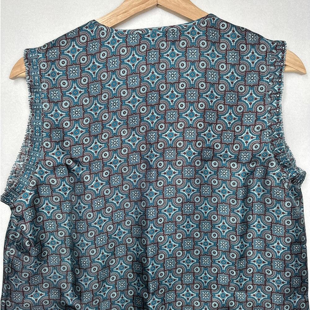 J. Crew Silk Tank Top Blouse Margo Medallion Ruffle V-NeckTeal Brown 8 Workwear - Picture 6 of 10